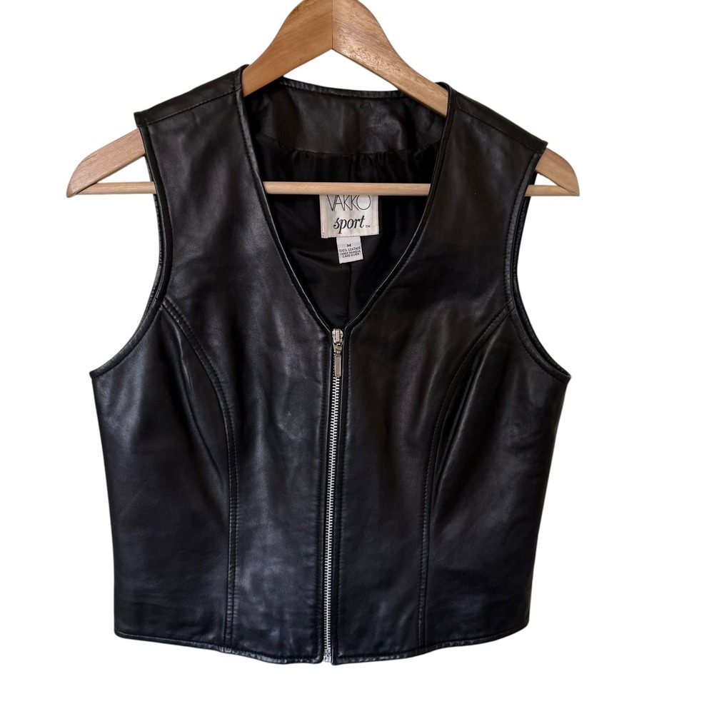 Vakko Sport Leather Vest Womens Medium Black Excellent Zip Front Moto Biker